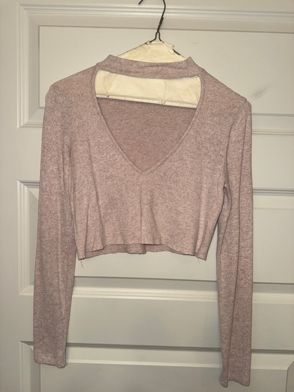 Forever 21 Dusty Rose V-Neck Long Sleeve Crop Top with Mock Choker